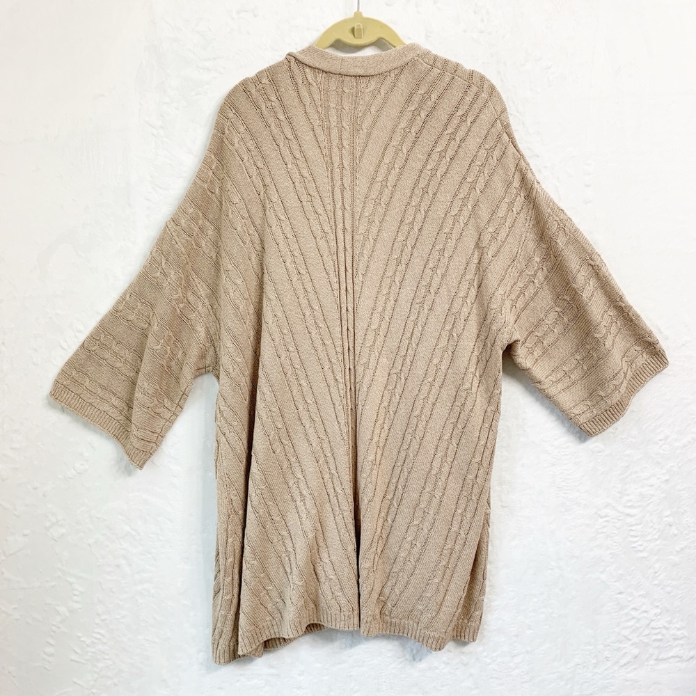 J. Jill Cable Knit Longline Half Sleeve Open Front Cardigan Tan Sz XL - Picture 5 of 8